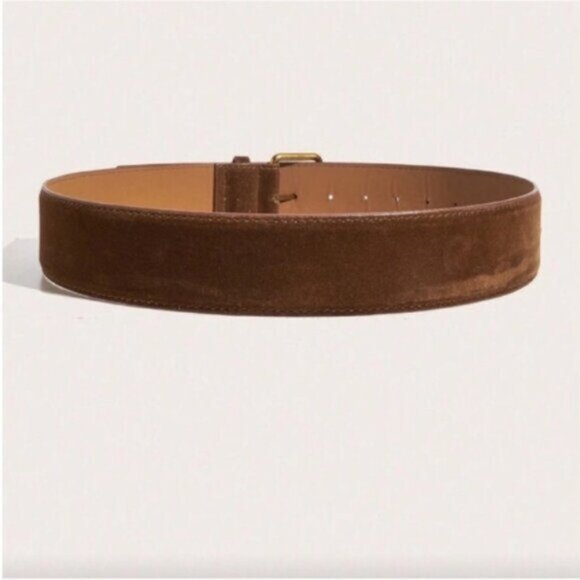 New! Anthropologie Brown Faux Suede Belt Gold Buckle (One Size) NWOT 50" - Picture 3 of 4